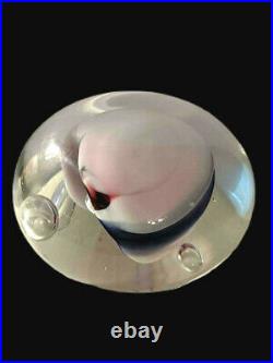 Rollin Karg Art Glass Paperweight Signed Purple Pink Blue Swirl Bubbles 3 1/2 in