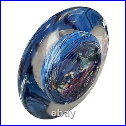 Rollin Karg Dichroic Multicolor Iridescent Art Glass Disc Sculpture 7 Diameter