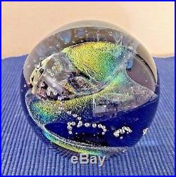 Rollin Karg Hand Blown Glass Dichroic Convex Signed Paperweight 3.5 in diam