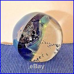 Rollin Karg Hand Blown Glass Dichroic Convex Signed Paperweight 3.5 in diam