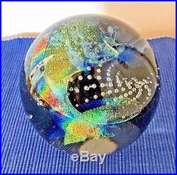 Rollin Karg Hand Blown Glass Dichroic Large Convex Signed Paperweight 4 in diam