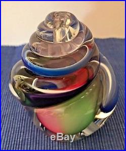 Rollin Karg Hand Blown Glass Multi Color Sculpture Signed Paperweight 5.25 H