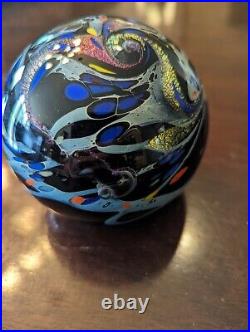 Rollin Karg Polychrome Art Glass Sculpture Iridescent Swirls Paperweight Signed