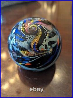 Rollin Karg Polychrome Art Glass Sculpture Iridescent Swirls Paperweight Signed