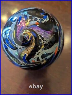 Rollin Karg Polychrome Art Glass Sculpture Iridescent Swirls Paperweight Signed