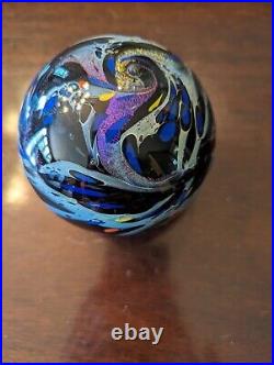 Rollin Karg Polychrome Art Glass Sculpture Iridescent Swirls Paperweight Signed