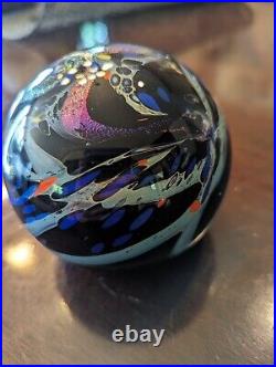 Rollin Karg Polychrome Art Glass Sculpture Iridescent Swirls Paperweight Signed