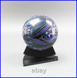 Rollin Karg Signed Dichroic Art Glass Paperweight Sculpture With Stand