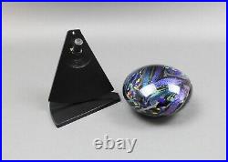 Rollin Karg Signed Dichroic Art Glass Paperweight Sculpture With Stand