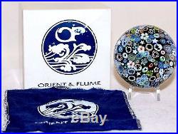 SCARCE Awesome ORIENT & FLUME Millefiori Canes ART Glass PAPERWEIGHT With BOX