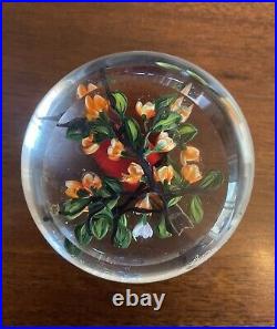 SIGNED LIMITED EDITION RICK AYOTTE RED BIRD & FLOWER Art Glass PAPERWEIGHT