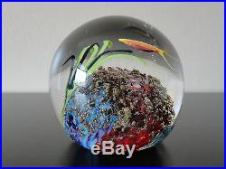 SIGNED RICHARD SATAVA LABEL ART GLASS CORAL REEF FISH AQUARIUM 3 PAPERWEIGHT
