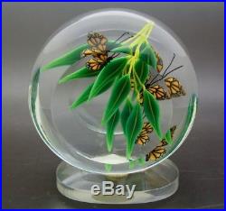 STEVEN LUNDBERG Monarch Butterflies & Bamboo Leaves Paperweight, Apr 5Hx4.5W