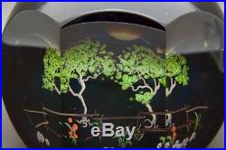 STUART ABELMAN Trees & Moon Art Glass Faceted LT ED Paperweight, Apr 3.5Hx3.5W