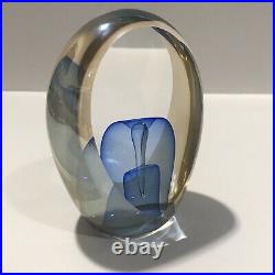STUNNING ED KACHURIK Blue & Clear Art Glass Sculpture Paperweight Signed 1988