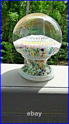 STUNNING! Murano Art Glass Concentric Millefiori PEDESTAL Latticino Paperweight