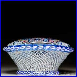 Saint Louis 1981 Basket of Flowers millefiori pedestal glass paperweight