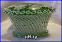 Saint Louis Art Glass Paperweight Basket Of Flowers White & Green 1981 Boxed