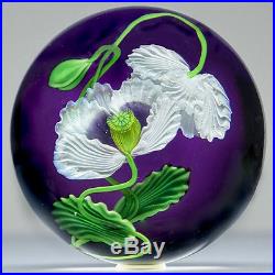 Salazar Lundberg Magnum Studio Art Glass White Poppy Flower Paperweight