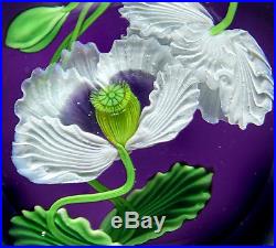 Salazar Lundberg Magnum Studio Art Glass White Poppy Flower Paperweight