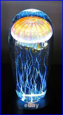 Satava Art Glass Studio Passion Moon Jellyfish Sculpture 6.25 with Light $650