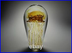 Satava Gold Amber Moon Jellyfish 6 1/4-Inch-Tall Art Glass Paperweight