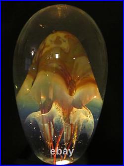 Sea Nettle Jellyfish Art Glass Paperweight Signed by Artist with Lighted Base