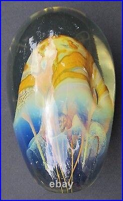 Sea Nettle Jellyfish Art Glass Paperweight Signed by Artist with Lighted Base