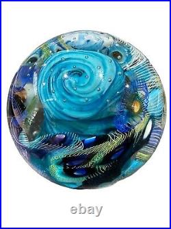 Seascape Orb Ocean Reef Glass Paperweight Blues OOAK Garrelts Signed New