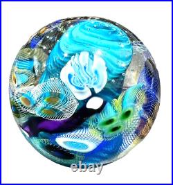 Seascape Orb Ocean Reef Glass Paperweight Blues OOAK Garrelts Signed New