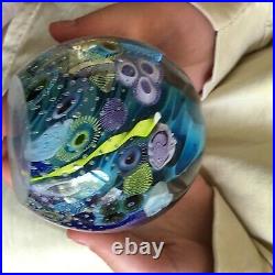 Seascape Paperweight Multicolored Murrine Cane Mosaics Bullicante Bubbles Signed