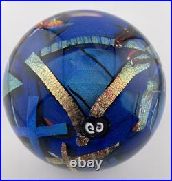 Shawn Messenger 1999 Blue Dichroic Graphic Evolution Glass Paperweight