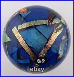 Shawn Messenger 1999 Blue Dichroic Graphic Evolution Glass Paperweight