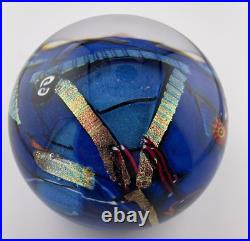 Shawn Messenger 1999 Blue Dichroic Graphic Evolution Glass Paperweight