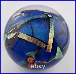 Shawn Messenger 1999 Blue Dichroic Graphic Evolution Glass Paperweight