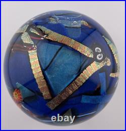 Shawn Messenger 1999 Blue Dichroic Graphic Evolution Glass Paperweight