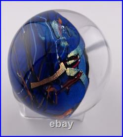 Shawn Messenger 1999 Blue Dichroic Graphic Evolution Glass Paperweight