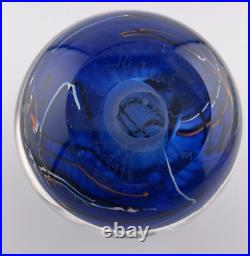 Shawn Messenger 1999 Blue Dichroic Graphic Evolution Glass Paperweight