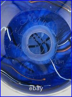 Shawn Messenger 1999 Blue Dichroic Graphic Evolution Glass Paperweight