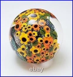 Shawn Messenger Studio Art Glass Millefiori Dichroic Glass Sunflower Paperweight
