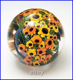 Shawn Messenger Studio Art Glass Millefiori Dichroic Glass Sunflower Paperweight