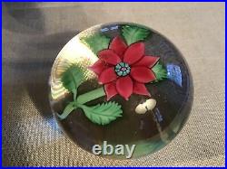 Sherwin Art Glass Paperweight Poinsettia Signed Dated 2012 3 1/2