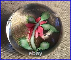 Sherwin Art Glass Paperweight Poinsettia Signed Dated 2012 3 1/2