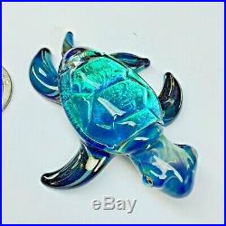 Shimmering Dichroic Glass Sea Turtle Pyrex Paperweight Sculpture Hand Blown USA