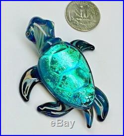 Shimmering Dichroic Glass Sea Turtle Pyrex Paperweight Sculpture Hand Blown USA