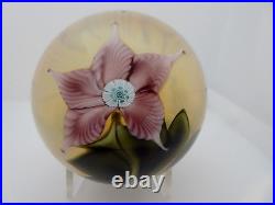 Signed 1978 Orient & Flume Glass Pink Flower Pulled Feather Paperweight