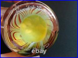 Signed 1978 Orient & Flume Glass Pink Flower Pulled Feather Paperweight