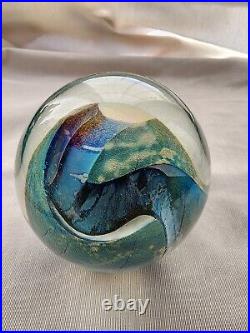 Signed 1986 Robert Eickholt Iridescent Blue/green 3.5 Art Glass Paperweight Exc