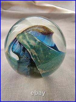 Signed 1986 Robert Eickholt Iridescent Blue/green 3.5 Art Glass Paperweight Exc