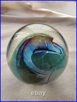 Signed 1986 Robert Eickholt Iridescent Blue/green 3.5 Art Glass Paperweight Exc